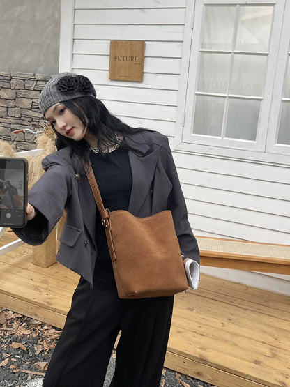 New Split Cow Leather Women's Faux Suede Bag Autumn Winter Underarm Bag for Lady Shoulder Crossbody Bag