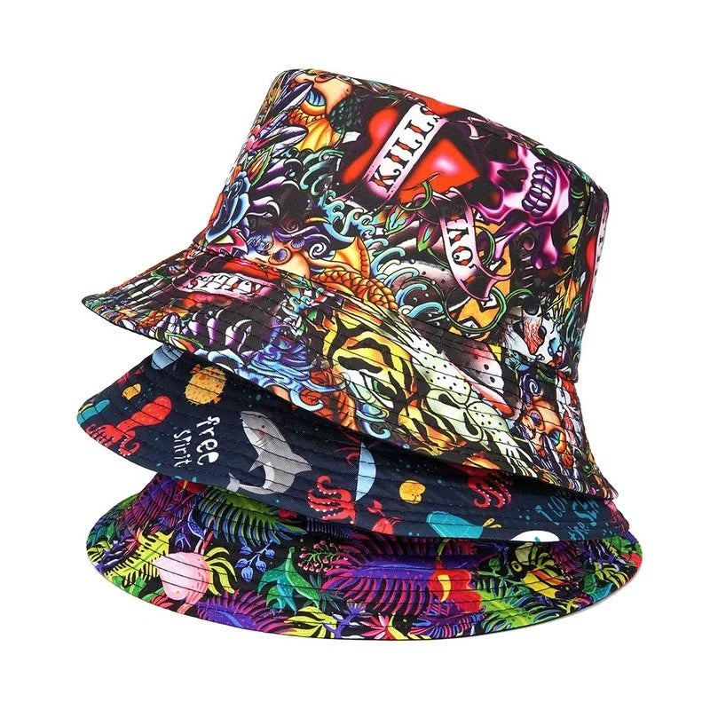 Sun Protection Bucket Hat for Men Women Panama Cap Print Hip Hop Gorros