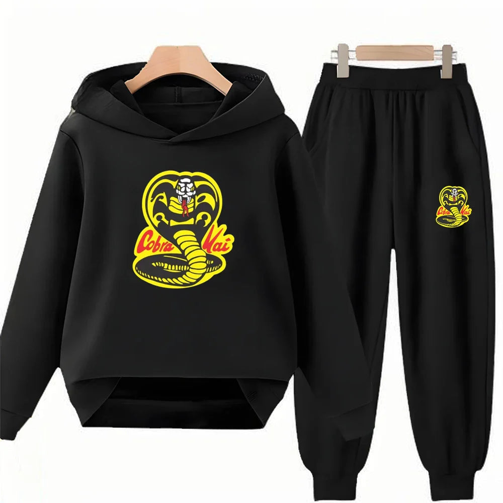 Children's Hoodie+Pants black Children cobra stamp Coat Boys Girls Hoodie Tops Leisure Sweatshirr Toddler 3-12 Year Clothing