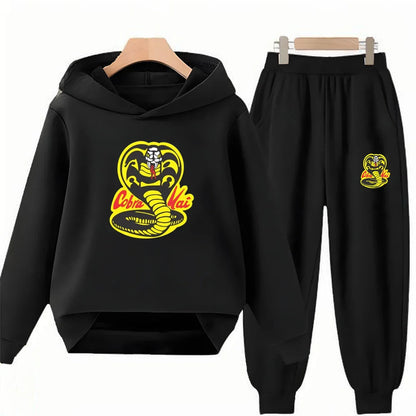 Children's Hoodie+Pants black Children cobra stamp Coat Boys Girls Hoodie Tops Leisure Sweatshirr Toddler 3-12 Year Clothing