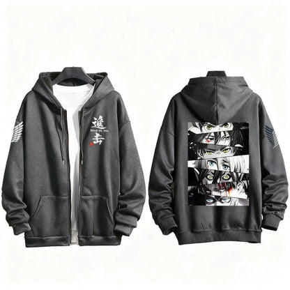 Japanese Anime Print Zip Up Hoodie Men Women Sweatshirt Streetwear Oversized Casual Long Sleeve Jacket Cosplay Spring Autumn New
