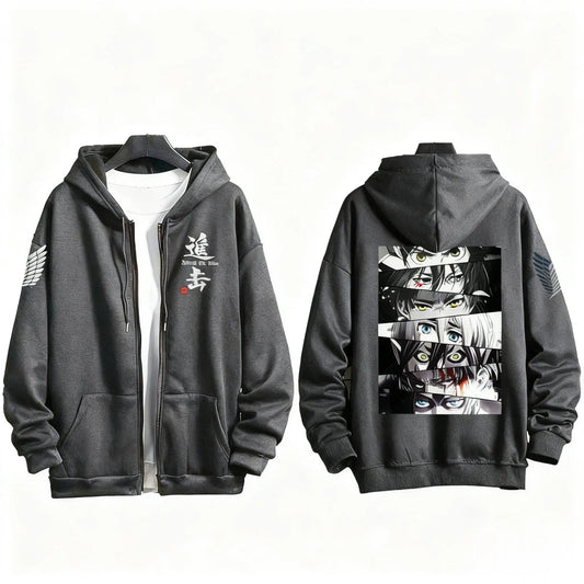 Japanese Anime Print Zip Up Hoodie Men Women Sweatshirt Streetwear Oversized Casual Long Sleeve Jacket Cosplay Spring Autumn New