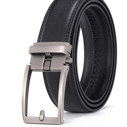 Men's Automatic Buckle Leather Belt, Cowhide, Fake Pin Buckle, No Holes, Fashion, New