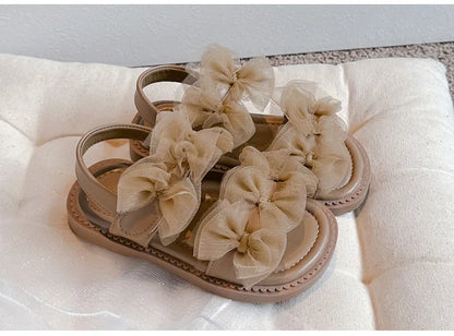 Girls' Sandals 2024 Summer New Fairy Style Princess Sandals with Mesh Bow Kids Versatile Fashion Sweet Beach Shoes for Vacation