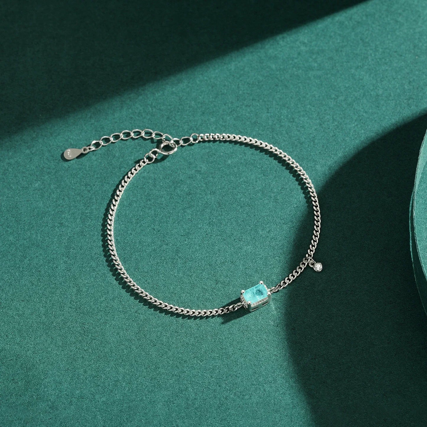 Pure 925 Sterling Silver Elegant Rectangle Tourmaline Paraiba Bracelet Fashion Link Chain For Women Wedding Jewelry Gifts