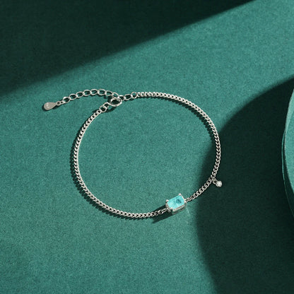 Pure 925 Sterling Silver Elegant Rectangle Tourmaline Paraiba Bracelet Fashion Link Chain For Women Wedding Jewelry Gifts