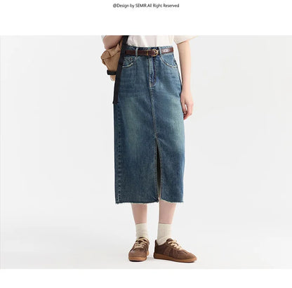 Women Denim Skirt Summer 2024 New Arrival With High Slit And Straight-Cut Design Skirts for Women
