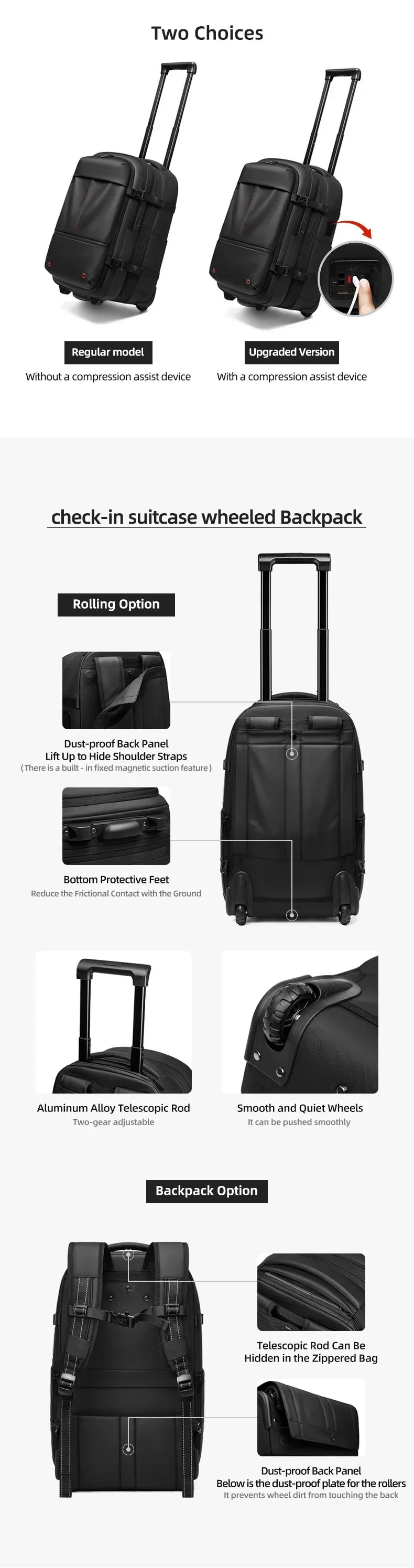 Travel Trolley vacuum compression business backpacks pump for Man Wheeled backpack On wheels luggage Rolling Bags For Boardable