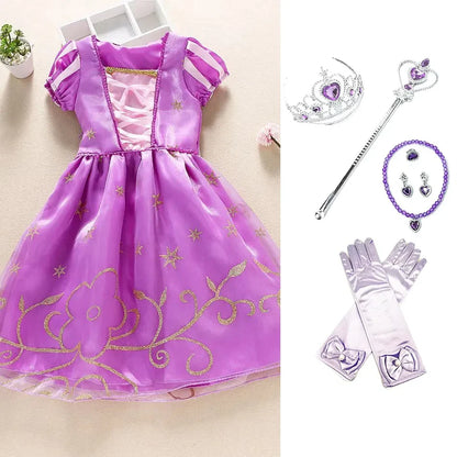 Little Girl Rapunzel Costume Party Fancy Princess Dress Christmas Cosplay Belle Sleeping Beauty Cinderella Carnival Disguise