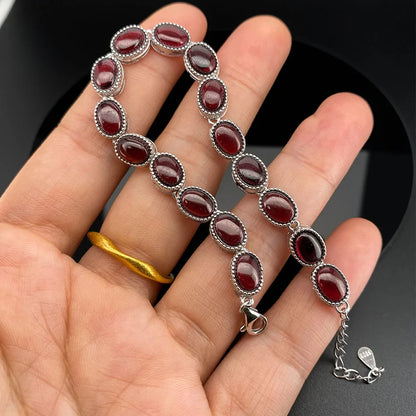 S925 sterling silver bracelet set with 17 natural garnets, simple and elegant women's bracelet jewelry, suitable for daily wear