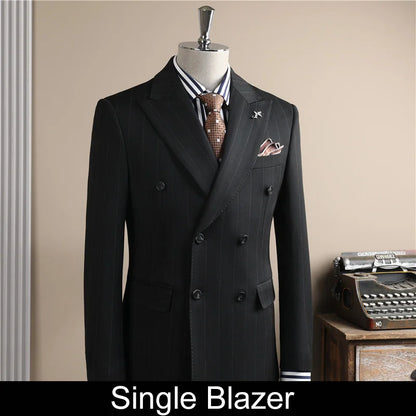 Man Outfit Turn Down Collar Long Sleeve Blazer Men Turn Down Collar Vest Straight-leg Pant Male Striped Slim 3-piece Suit Set