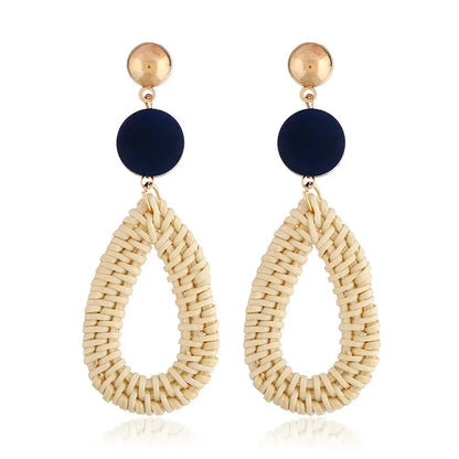 Personality Bamboo Rattan Hand-woven Geometry Drop Dangle Earrings for Women Temperament Summer Beach Stud Jewelry Holiday Gift
