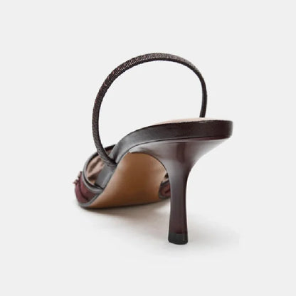 Luxury Mesh String Bead Design High Heels Women High Quality Hand Embroidery Heeled Sandals Elegant Banquet Slingback Dress Shoe