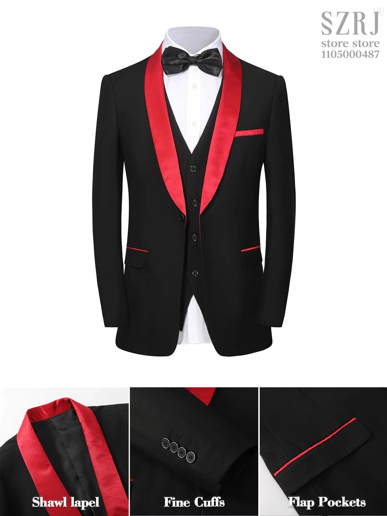 4pcs Men's Tuxedo Set:Classic Lapel Blazer,Vest,Pants&Tie High-Quality,Adjustable Waist.For Parties,Weddings, Proms. Comfy Fit.