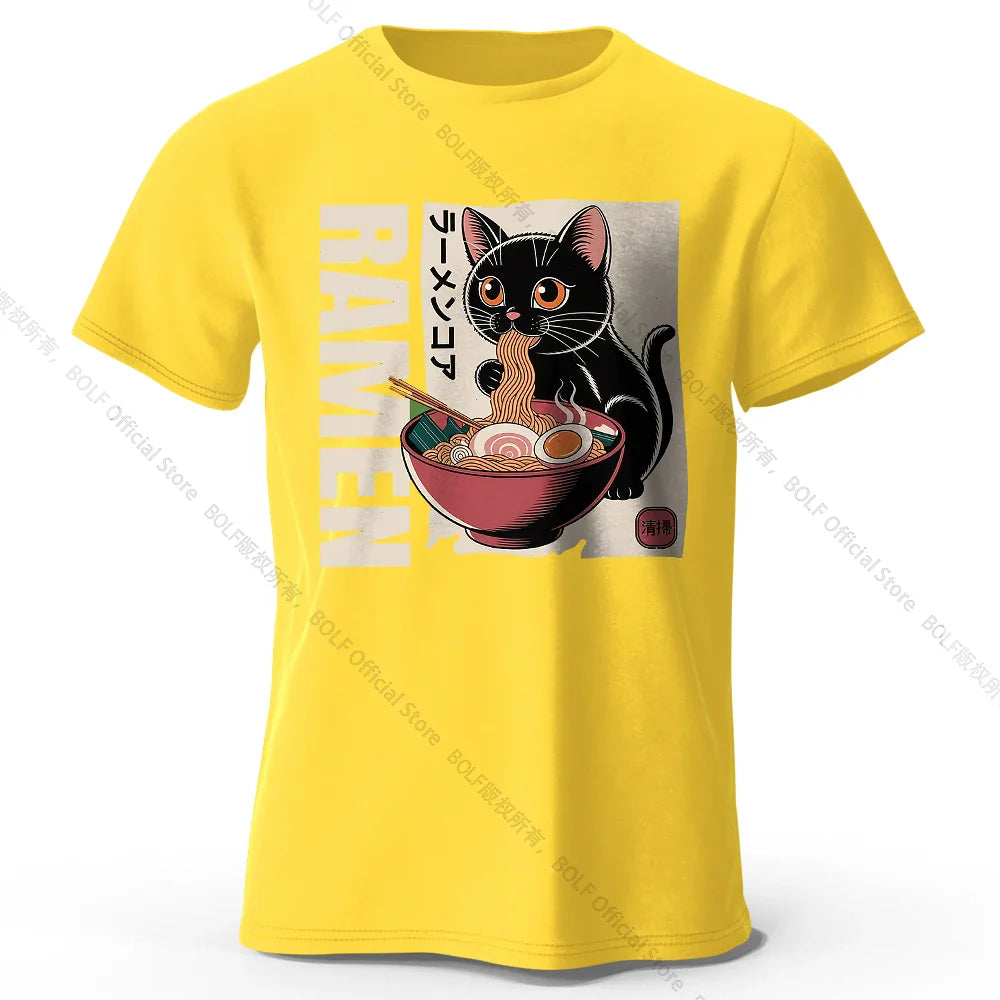 Men's Ramen Printed T-Shirt 100% Cotton Oversized Japanese Graphic Tees for Women Summer Tops Noodle Streetwear