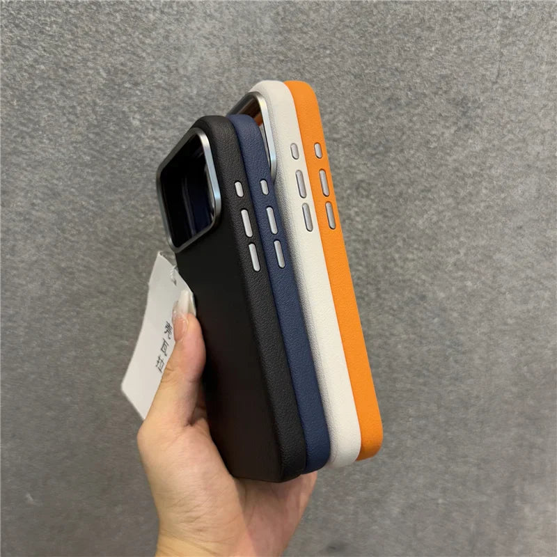 Solid Color PU Leather for Magsafe Case For iPhone 17Air 17Pro 17Pro Max Active Touch Camera Button Lens Protection Cover