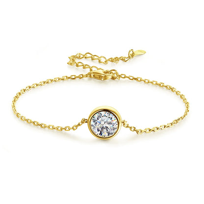 1/2CT Round Cut Moissanite Bracelet for Women S925 Silver Plated 18K Gold Certified Solitaire Wedding Wrist Chain Jewelry