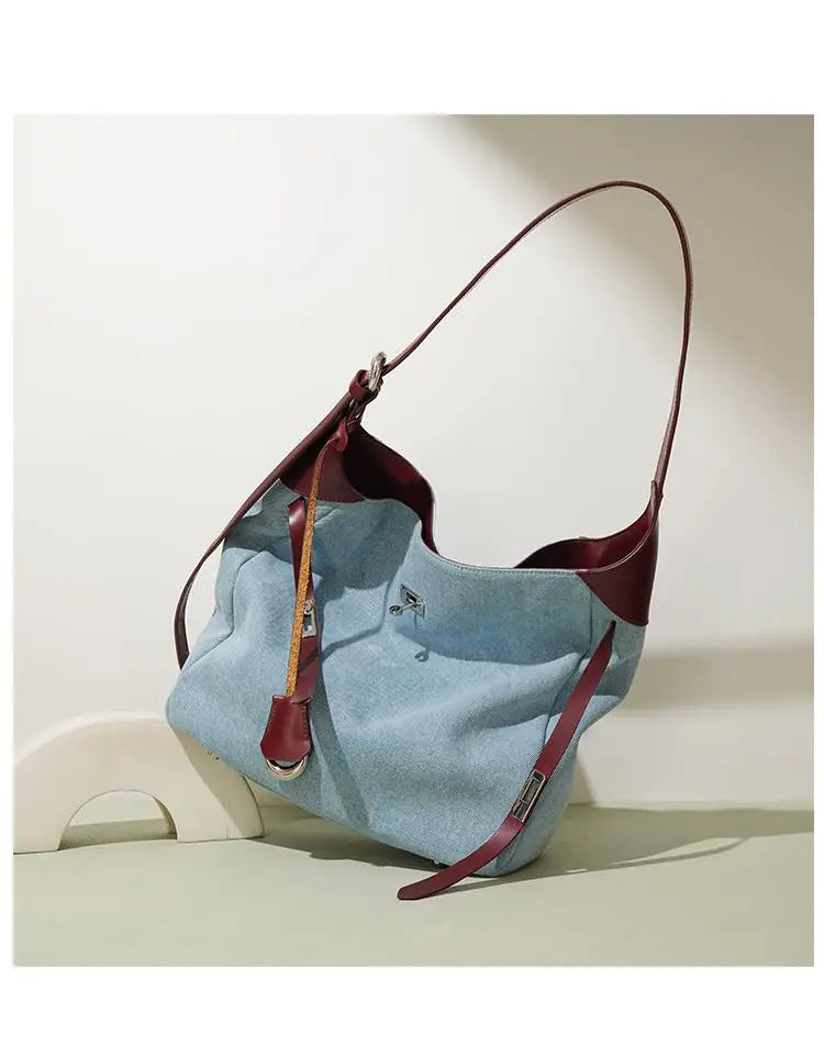 Women Fashion Denim Shoulder Bag Large Capacity Handbag Tote Hobo for Lady