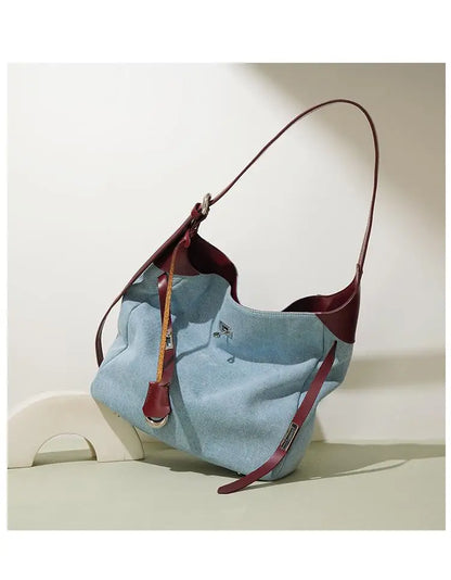 Women Fashion Denim Shoulder Bag Large Capacity Handbag Tote Hobo for Lady