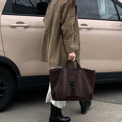 Vintage Suede Large Capacity Handbag Simple All-match Fashion Tote Bags Design Casual Top Handle Shoulder Bag For Women