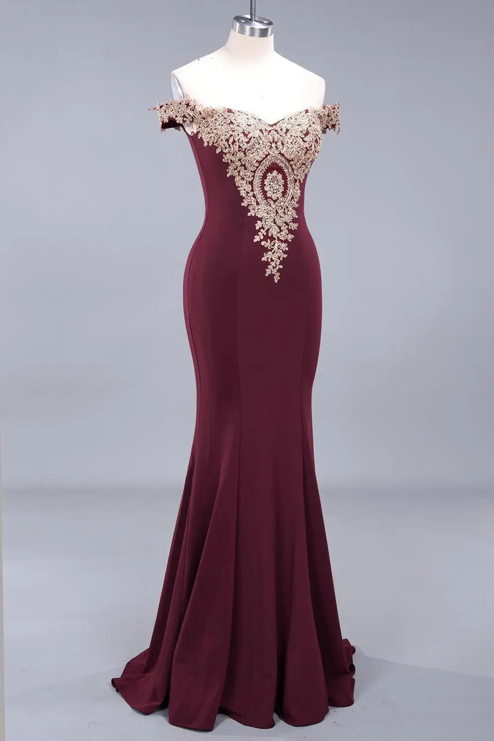 Gold Rose Lace Mermaid Prom Dresses For Women Burgundy Long Sexy Open Back Cap Sleeve Elegant Evening Party Gown Vestido de Gala