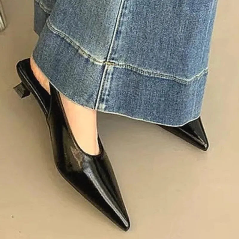 Sexy Pointed Toe Mid Heels Sandals Women Shoes Slingback Summer 2025 Trend Dress Leather Pumps New Elegant Party