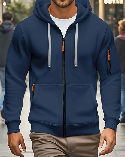 Casual top men's 2024 autumn and winter sportswear solid color men's top - fashionable sports solid color hoodie