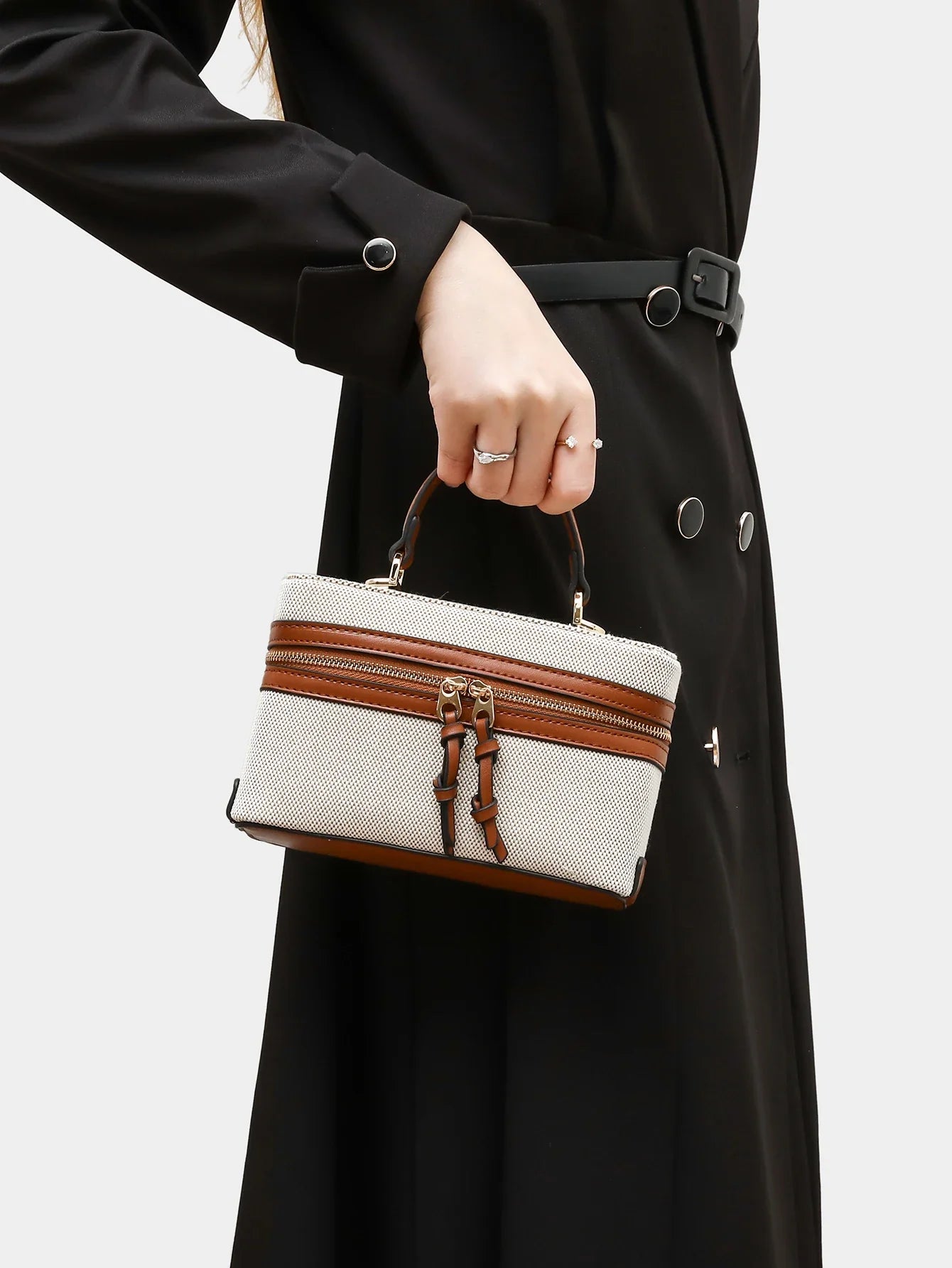 Fashionable versatile box bag brown one shoulder trendy hand-held hard fashionable small square bag