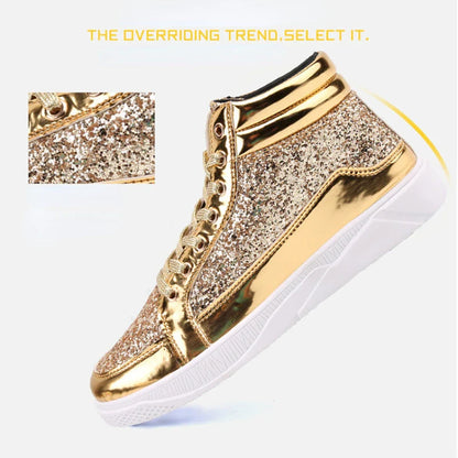Man High Top Sneakers Luxury Glitter Men Ankle Boots Fashion Non-slip Casual Shoes High Quality Hip Hop Men Boots 2024