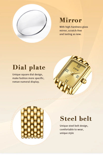 2025 New Gold Women's Watch Luxury Quartz Watch Stainless Steel Bracelet Retro Fashion 30M Waterproof Watch for Women reloj