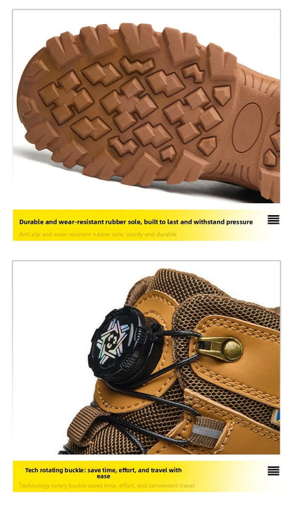 Brown Waterproof Safety Boots Men Indestructible Steel Toe Work Boots Anti-smash Stab-resistant High-top Knob Adjustable