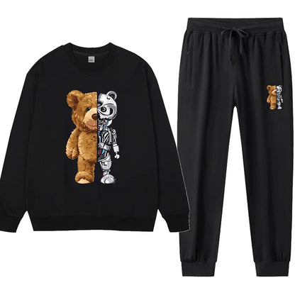 2pcs Men's Sweatshirt Sweatpants Plus Size 1XL-7XL Sports Fashion Casual Printed Male Round Neck Pullover Trousers Set 110-185KG