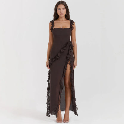 Sexy Summer Elegant Long Dresses For Women Backlesss Sexy Dress Red High Slit Streamer Vestidos Elegant Women's Party Dresses