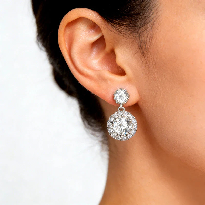 6.5mm Moissanite Earring 925 Sterling Silver GRA Certified Round Cut Moissanite Drop Earrings for Women Wedding Jewelry