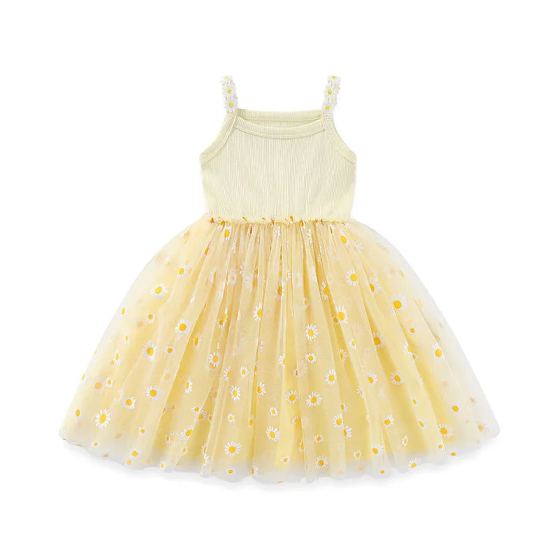Korean Style Girls' Summer Dress 0-4Y Cute Baby Children's Little Daisy Suspender Mesh Dress Kid's Clothing