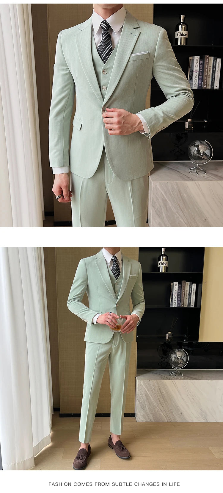 ( Jacket + Vest + Pants ) High-end Men's Slim Business Casual Suit Groom Wedding Dress Party Suit Blazers Waist Coat Trousers