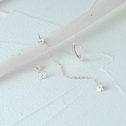 925 Sterling Silver 3pcs/set Cute Chians Stud Earrings Set Fashion Zircon Crystal Women Girls Gift Fine Jewelry Set