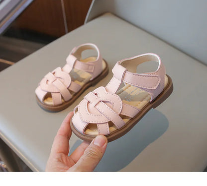 Girls Roman Shoes Children Solid Color Classic Retro Style Student Uniform Shoes Kids Fashion Girl Toes Wrapped Sandals I03284