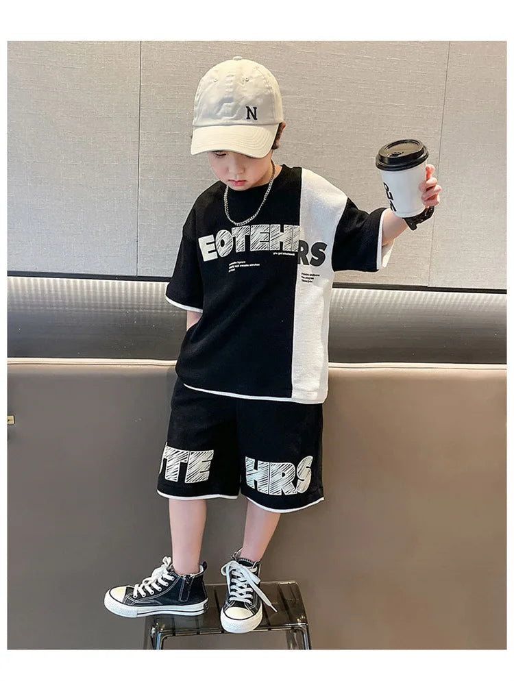 New Summer Teenagers Boys Clothing Sets Child Fashion Letter Top And Shorts 2Pcs Kids Tracksuit 4 5 6 7 8 9 10 11 12 13 14 Years