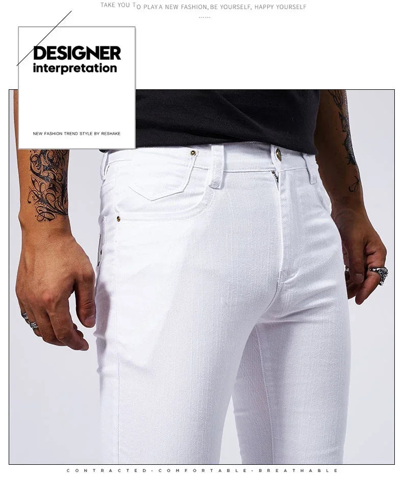Calça Jeans Masculina Branca Casual Calça Jeans Nova Confortável Moderna Elástica Slim Fit Reta Calça Masculina Roupa Streetwear Jeans