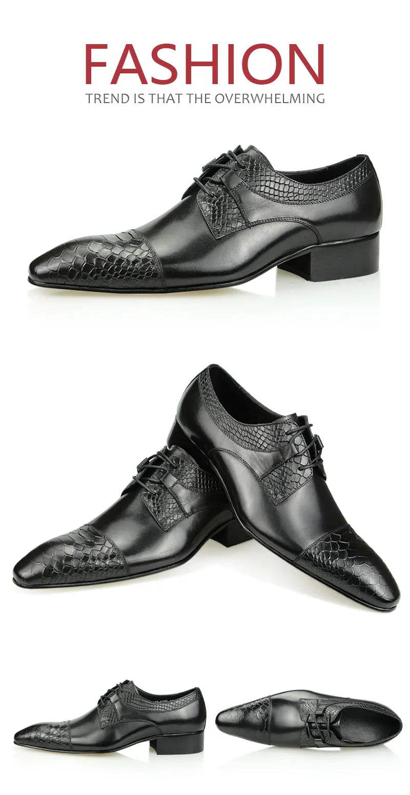 Wedding Red Shoes For Men Lace Up Fashion Derby Shoes Formal Business Office Genuine Leather Pointed Toe Dress Man Shoe