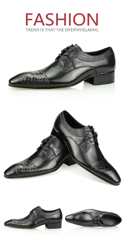 Wedding Red Shoes For Men Lace Up Fashion Derby Shoes Formal Business Office Genuine Leather Pointed Toe Dress Man Shoe