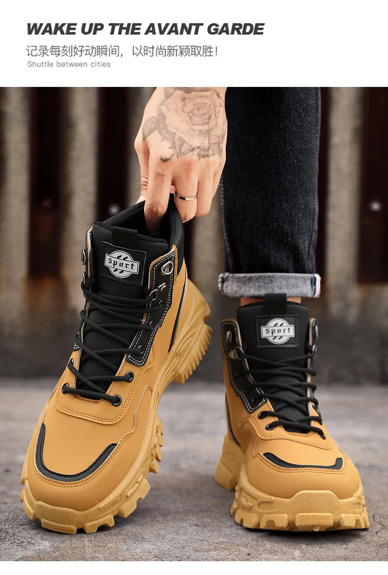 Men Boots Cotton Boot Platform Autumn British High Top Retro Thick Sole Lace Up Comfort Anti Slip Sport Mountaineering Boot