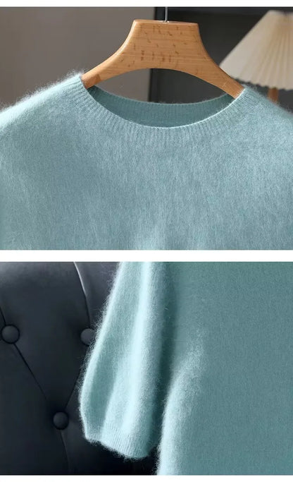 Men's Sweater Pullover Short Sleeved Summer Mink Knit Sweater Loose Round Neck Solid Color Half Sleeved Simple T-Shirt Casualtop