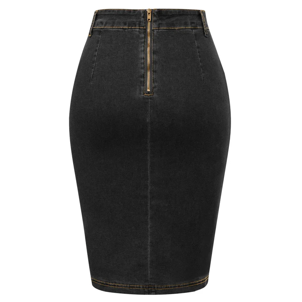 BP Women Vintage Jean Skirt With Belt High Waist Ruched Front Bodycon Skirt