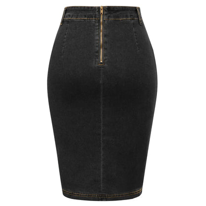 BP Women Vintage Jean Skirt With Belt High Waist Ruched Front Bodycon Skirt