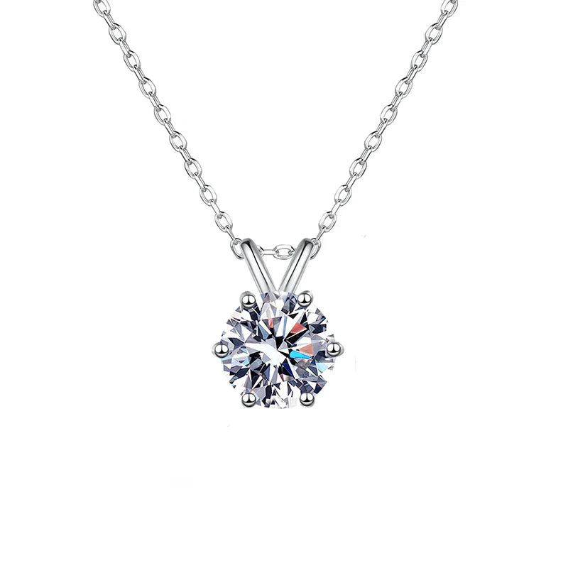 1-3CT Solitaire Moissanite Lab Diamond Necklace for Women Classic 6 Claws Sparkling Pendant 100% 925 Sterling Silver