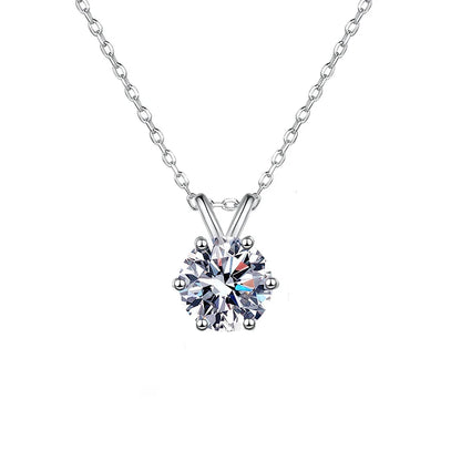 1-3CT Solitaire Moissanite Lab Diamond Necklace for Women Classic 6 Claws Sparkling Pendant 100% 925 Sterling Silver