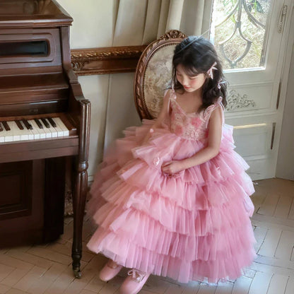 Girls' Summer Sleeveless Fluffy Dress Kid's Sweet Tulle Long Skirt Beautiful Princess Outfit for Birthday Party & Halloween