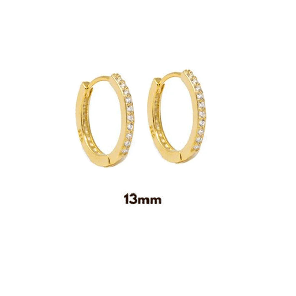 925 Sterling Silver Gold Zircon CZ 5mm 6mm 7mm 8mm To 13mm Huggies Hoops Piercing Pendiente Clips Luxury Fine Jewelry